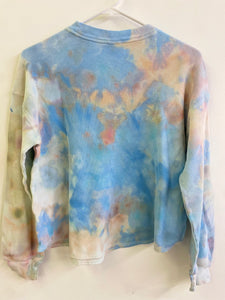 SMALL Long-Sleeve Loose Cropped Waffle Shirt/Hand Dyed/Ice Dyed