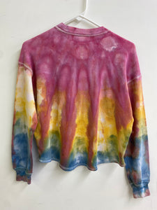 EXTRA SMALL Long-Sleeve Loose Cropped Waffle Shirt/Hand Dyed/Ice Dyed
