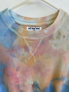 LARGE Long-Sleeve Loose Cropped Waffle Shirt/Hand Dyed/Ice Dyed