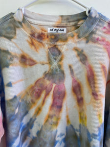 LARGE Long-Sleeve Loose Cropped Waffle Shirt/Hand Dyed/Ice Dyed