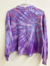 Load image into Gallery viewer, EXTRA SMALL Long-Sleeve Loose Cropped Waffle Shirt/Hand Dyed/Ice Dyed